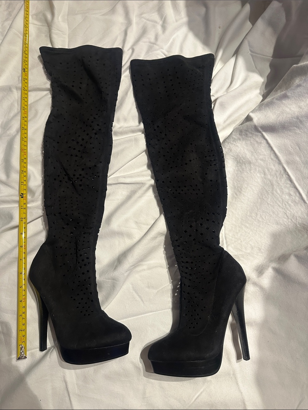 bebe Black Suede Over-the-Knee Platform Stiletto Boots